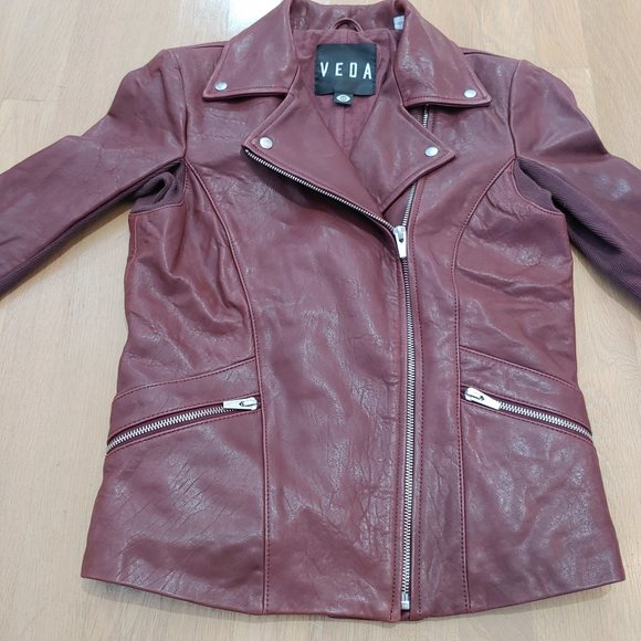 Asda Ladies Jackets Asda Burgundy Coat VEDA Lamb Leather Brown